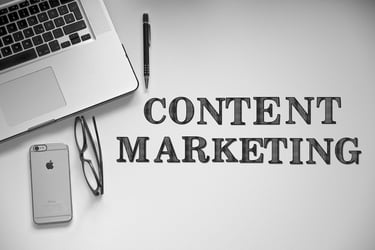 Laptop and Content Marketing sign representing marketing translations