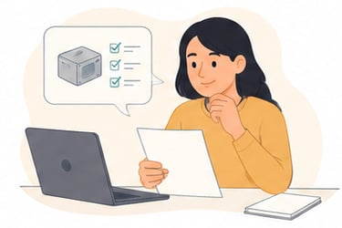 Illustration of a product manager reviewing a product specification representing an outsourced hardw