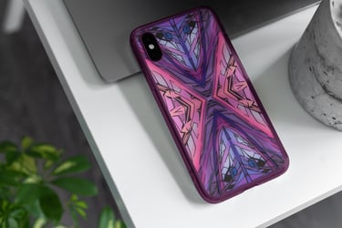 a phone case with a purple and blue design