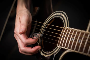 可変硬度チタン製ギターピックEMOTION PICKを使って演奏する様子|堺市のニュースならサカイタイムズ