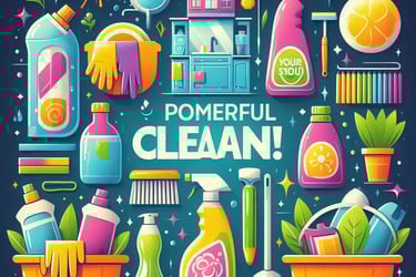 a colorful poster with a variety of cleaning products