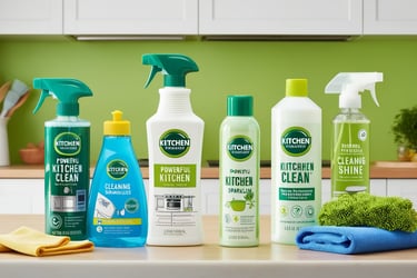 a variety of cleaning products on a counter top