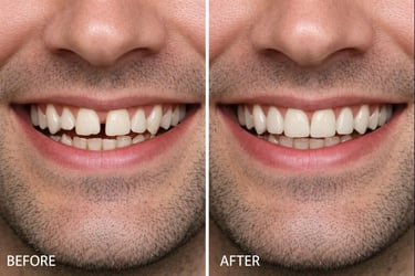 Patient smiling after orthodontic teeth alignment treatment