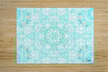 Digital image featuring an abstract kaleidoscope pattern on a jigsaw.