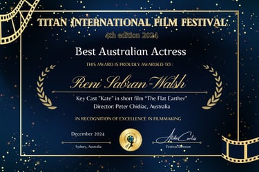 a certificate for a film festival with a film reel and a film reel