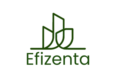 Logotipo de la empresa en color verdes con lineas de diseño