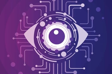 Illustration representing Computer Vision AI, showing a digital eye with circuit patterns.