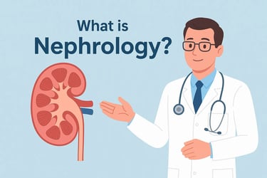 illustrated kidney anatomy with text like “What is Nephrology?