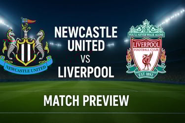 Digital graphic design showing Newcastle United vs Liverpool Premier League 2025 match preview.