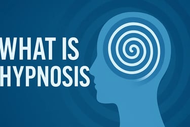 Illustration showing a human head with a spiral pattern representing hypnosis and focused mind