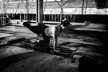 A woman practicing a yoga pose