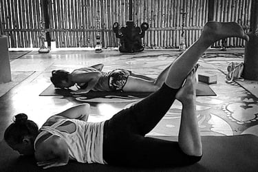 Yoga students practicing a yoga pose.