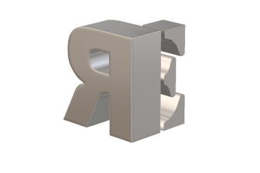 a silver letter r with a silver ring