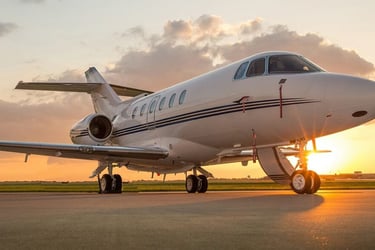 Luxury private jet parked on the tarmac at sunset, ready for VIP and business aviation. Offering elite travel, premium comfor