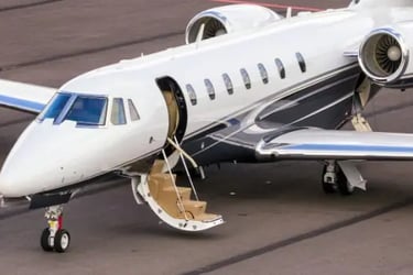 Luxury private jet with open door, ready for VIP boarding and exclusive travel. Perfect for business aviation, executive flig