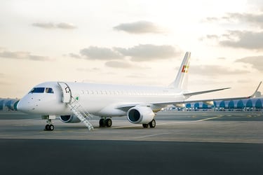 Luxury executive airliner parked on the tarmac with open door and boarding stairs, ready for VIP and corporate travel. Offeri