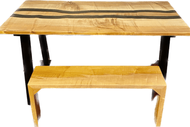 Maple and epoxy resin table with matching bench 