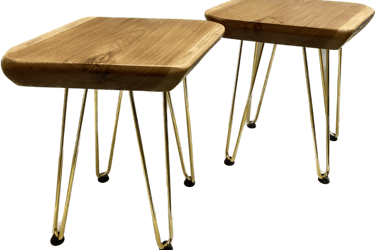 Matching hickory side tables made by Austen at Eternally Furnished..