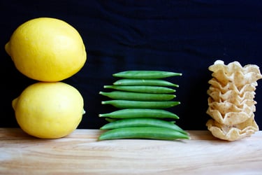 lemons, snaps peas, tortilla cups
