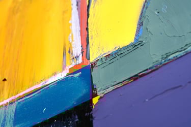 Detail van kleurrijk schilderij '3' van kunstenaar Henk Tieten