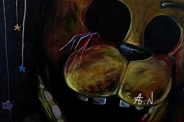 Golden Freddy Fnaf Fan art. Original mixed media artwork by the artist Angelina Nazarenko. Young artist. ArtNess