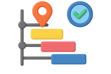 Timeline bars with location pin and checkmark