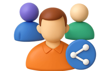 Team members with network share icon