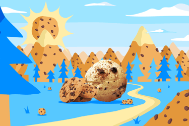 présentation packaging glace ben&jerry's sur un fond illustratif bleu