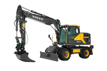 Kiemai.lt Ratinis ekskavatorius Volvo EW160D su roto tiltu ir puspriekabe