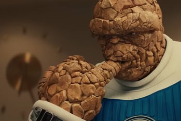 A still image of the Thing in the Fantastic 4 film being released in 2025