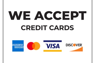 We accept American Express, MasterCard, Visa, and Discover credit cards