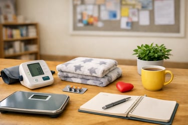 facilities on offer blood pressure monitor, weighing scales, tea and coffee in a calming environment