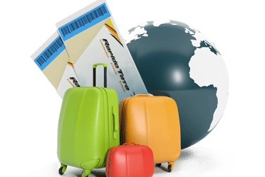 la terre, deux billets et des valises