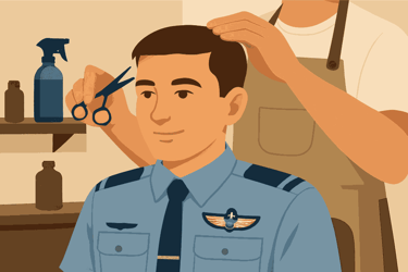 A Flight Cadet getting a Haircut