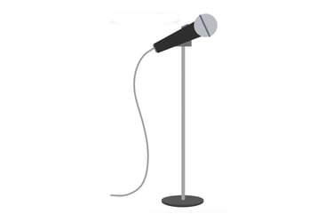 A microphone on a stand depicted in a vector style, representing microphone rental options in Los Angeles