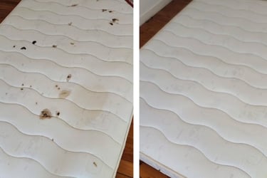 Nettoyage de matelas avant-après avec élimination des auréoles et désinfection complète à Verviers.