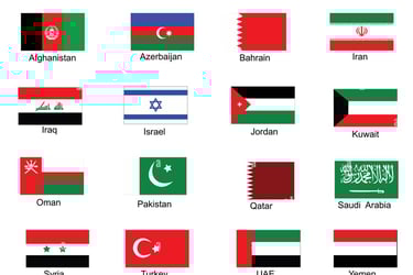 Flags of countries that make MENA