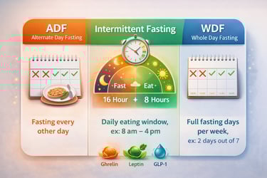 Figura 2. Ilustração (Nutro AI) — Principais métodos de jejum intermitente (imagem gerada).