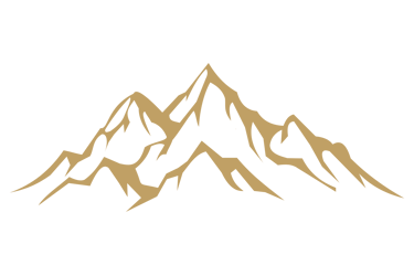 Gold mountain range silhouette illustration with jagged peaks on a black background.