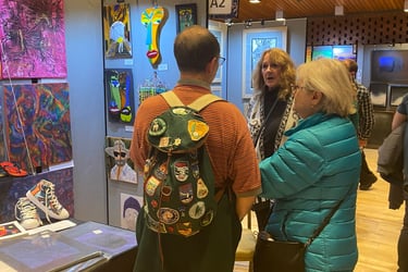 Answering questions regarding the process of Fused Glass Art