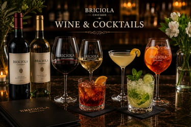 A selection of wine and craft cocktails on a bar at Briciola Chicago.