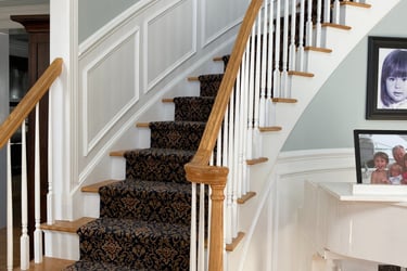 Stairway wainscoting and custom trim installation in Monmouth County NJ