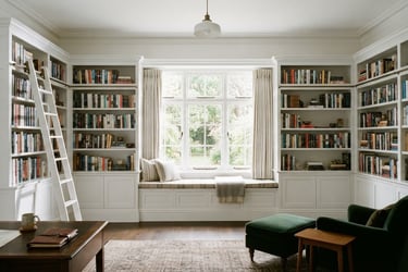 Custom built-in bookcases and window seat in Monmouth County NJ
