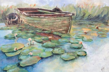 rowboat in lillies 16 x 20 