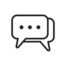 Minimalist black chat bubble icon representing digital communication, messaging, and online support services.