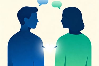« Illustration deux personnes face à face en échange, symbolisant des relations saines>>