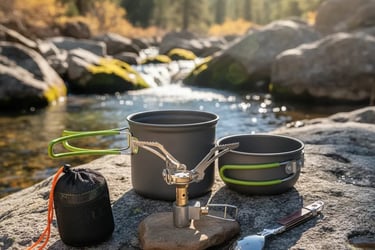 Mini Fogareiro Conjunto Compacto Panela Kit Camping Talher