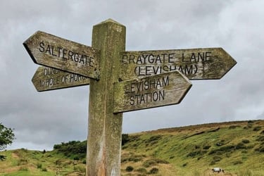  a wooden finger signpost on the working moors 