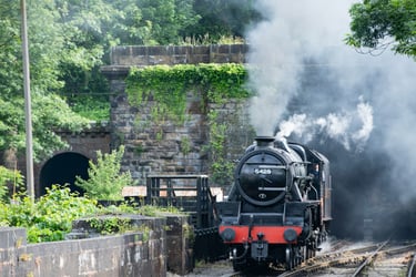  a steam train on the hertiage railway rail line in North Yorkshire