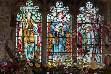 stained glass windows in a church in the Yorkshire Dales